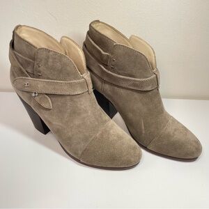 Rag & Bone Harrow Taupe Leather Suede Stacked Heel Ankle Booties Sz 39.5EU 9.5US